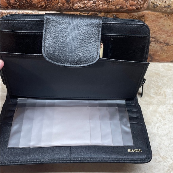 Buxton Black Leather Ensemble Clutch Wallet Full Grain Cowhide Vintage Women’s - Picture 8 of 13